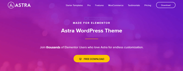 astra is a wordpress theme that is seamless integrated with elementor
