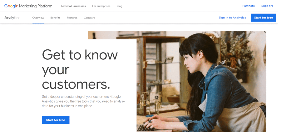 Landing page of Google Analytics that helps you get to know your customers better