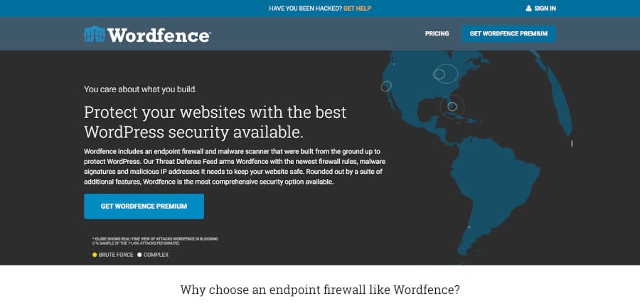 landing page of wordfence security plugin for wordpress that protects more than four million users from online threats